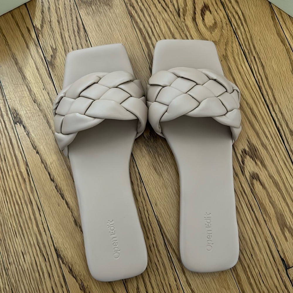 Open Edit beige braided sandals
